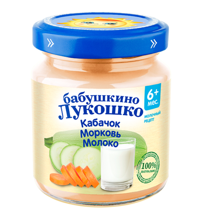 фото упаковки Бабушкино Лукошко Пюре с молоком из кабачков и моркови