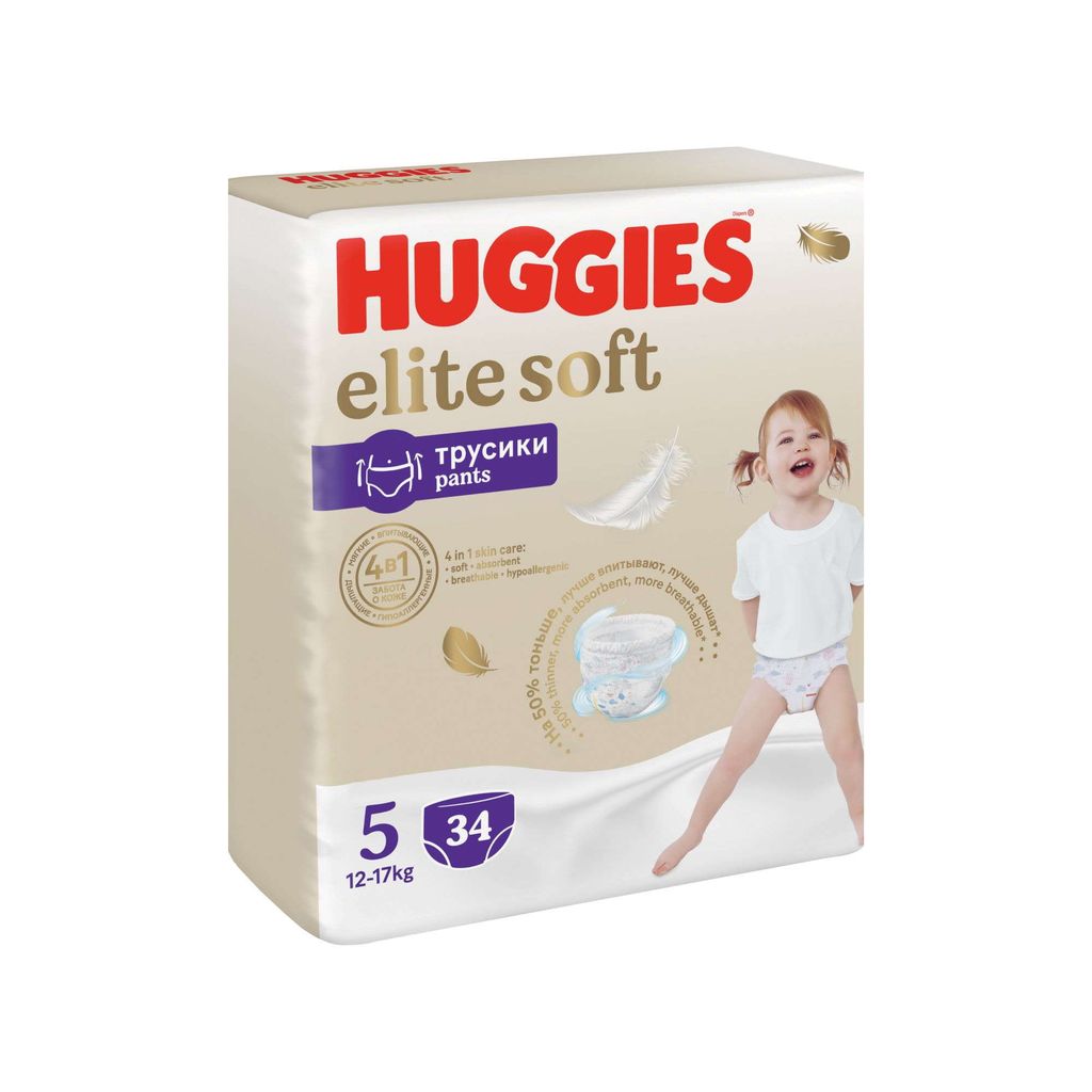 Huggies Elite Soft Подгузники-трусики, р. 5, 12-17 кг, 34 шт.