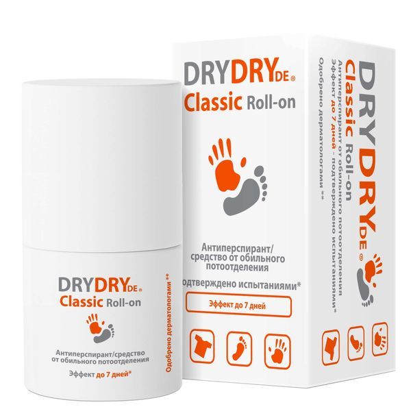 фото упаковки Dry Dry de Classic Roll-on средство от обильного потовыделения, део-ролик, длительного действия, 35 мл, 1 шт. фото упаковки Dry Dry de Classic Roll-on средство от обильного потовыделения