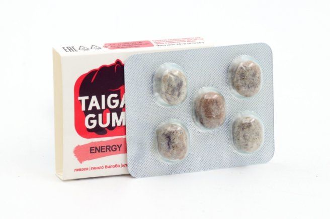фото упаковки Taiga Gum Смолка жевательная Энерджи, без сахара, 5 шт. фото упаковки Taiga Gum Смолка жевательная Энерджи