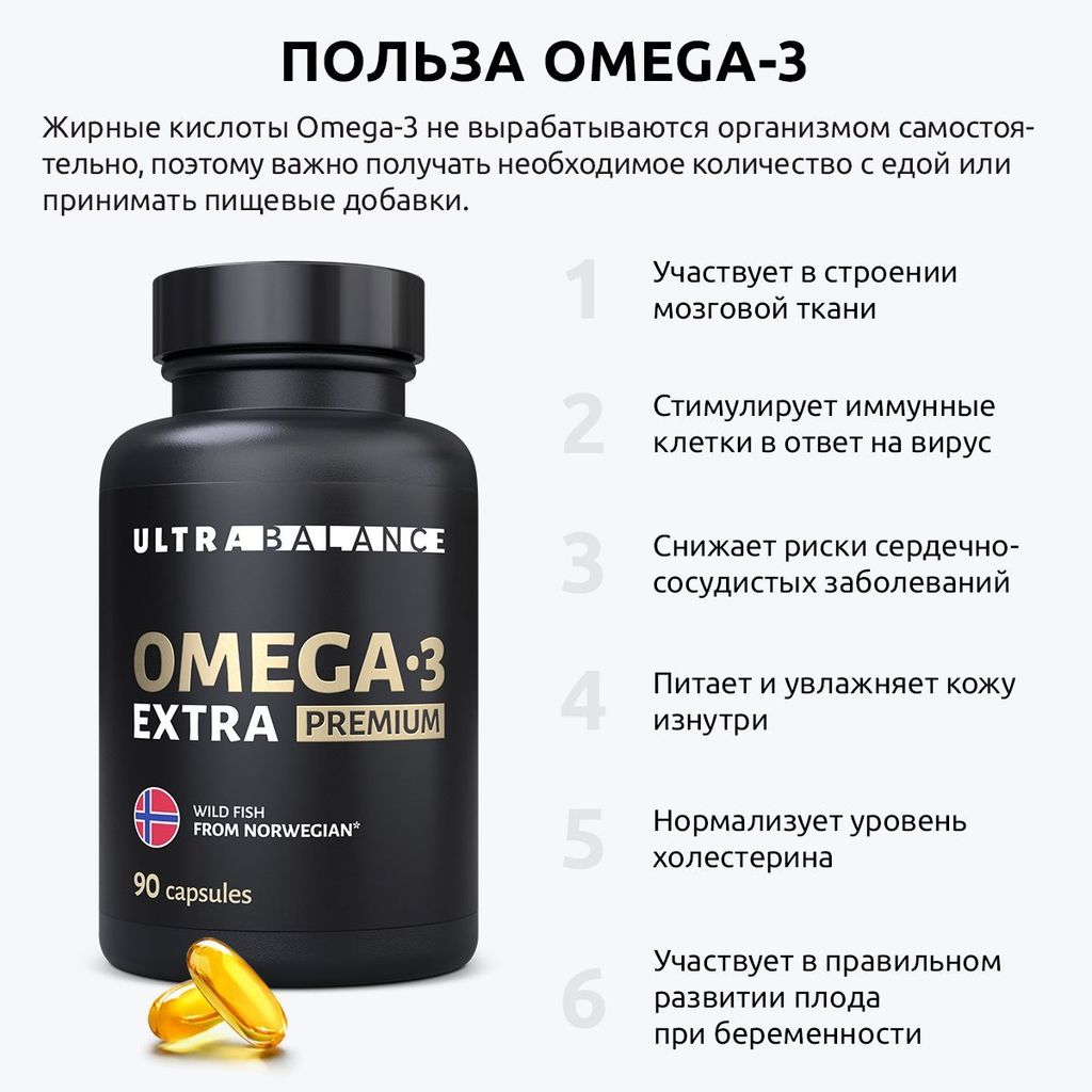 Ultrabalance Омега-3 Extra Premium жирные кислоты высокой концентрации, 1620 мг, капсулы, 90 шт.