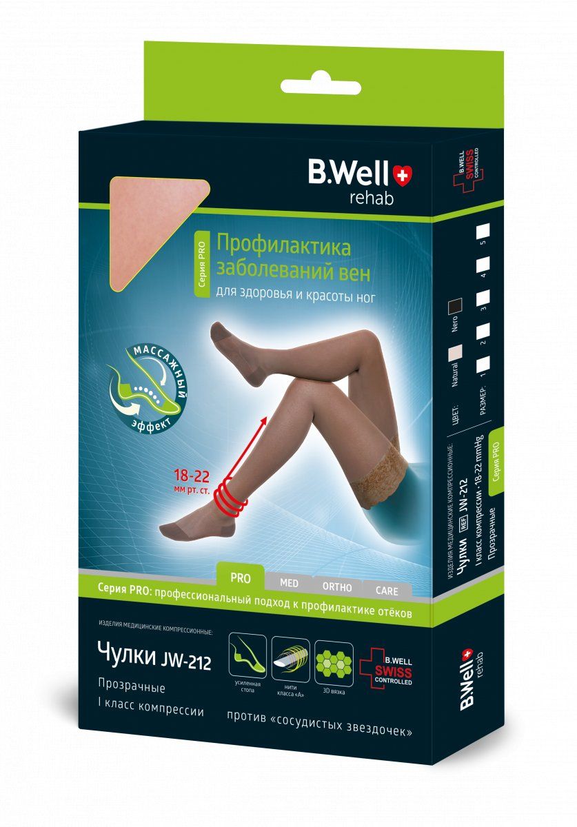 фото упаковки B.Well Чулки компрессионные JW-212 1 класс компрессии, р. 4, 18-22 mm Hg, чулки прозрачные с ажурным верхом, цвет черный, пара, 1 шт. фото упаковки B.Well Чулки компрессионные JW-212 1 класс компрессии