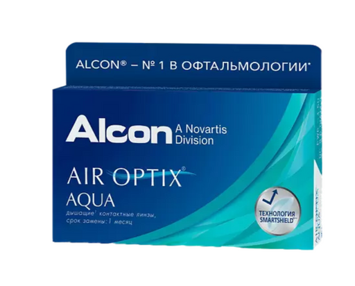 Alcon Air Optix aqua контактные линзы плановой замены, BC=8,6 d=14,2, D(-1.00), стерильно, 3 шт.