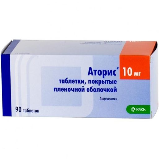 Аторис, 10 мг, таблетки, покрытые пленочной оболочкой, 90 шт.
