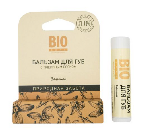 BioZone Бальзам для губ натуральный, бальзам для губ, с пчелиным воском и ванилью, 4.2 г, 1 шт.