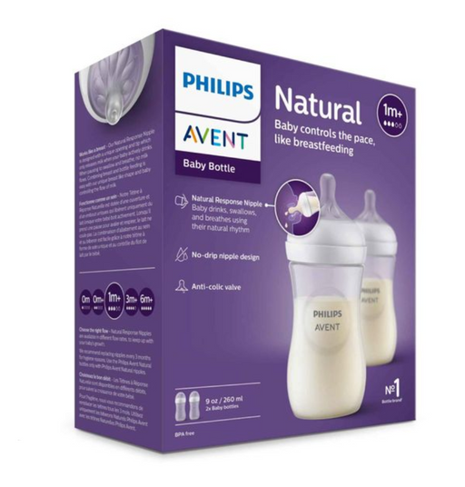 Philips Avent Бутылочка с силиконовой соской Natural Response 1m+, 1 +, SCY903/02, бутылочка для кормления, средний поток, 260 мл, 2 шт.