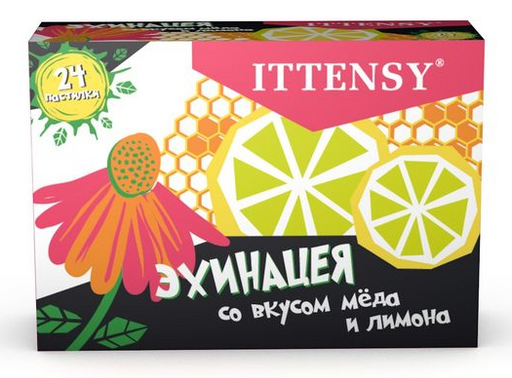 Ittensy пастилки для рассасывания Эхинацея, пастилки для рассасывания, со вкусом меда и лимона, 2.5 г, 24 шт.