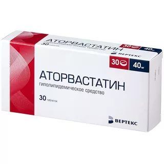 Аторвастатин-Вертекс, 40 мг, таблетки, покрытые пленочной оболочкой, 30 шт.