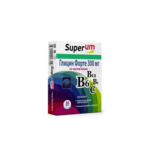 Superum Глицин форте, 300 мг, таблетки, вишня, 30 шт.