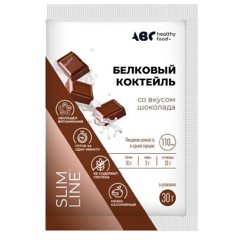 Abc Healthy Food Коктейль белковый Шоколад, порошок для приготовления раствора для приема внутрь, со вкусом шоколада, 30 г, 1 шт.