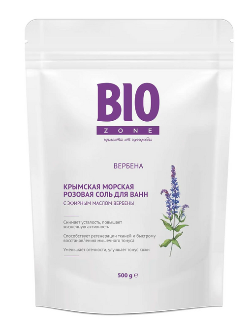 BioZone Соль для ванн, розовая соль, с эфирным маслом вербены, 500 г, 1 шт.