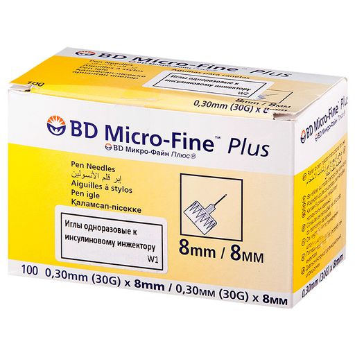 Игла одноразовая к инсулиновому инжектору BD Micro-Fine Plus, 30G(0.30х8)мм, 100 шт.